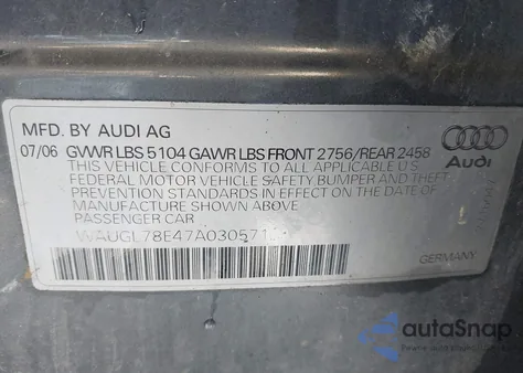 2007 Audi S4 4.2 z USA, uszkodzony, nr VIN WAUGL78E47A030571
